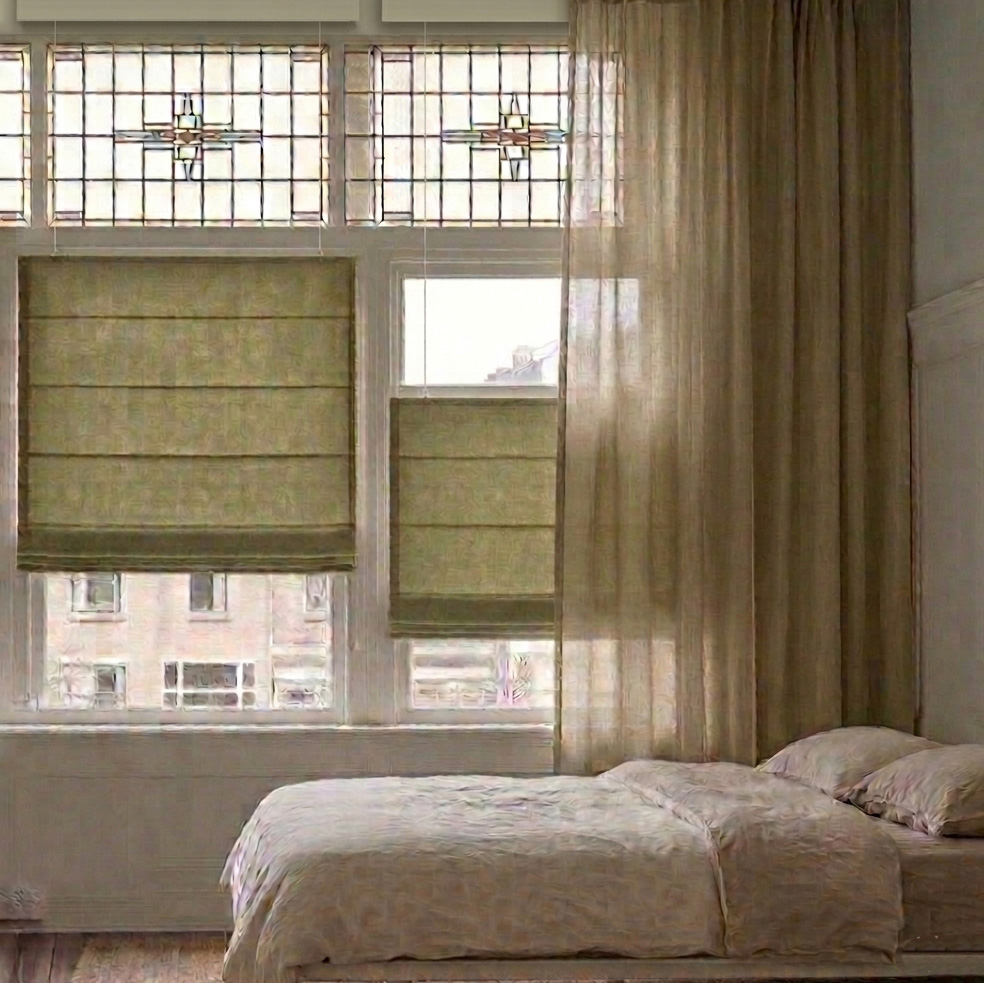 Vouwgordijn top down slaapkamer glas in lood met inbetween
