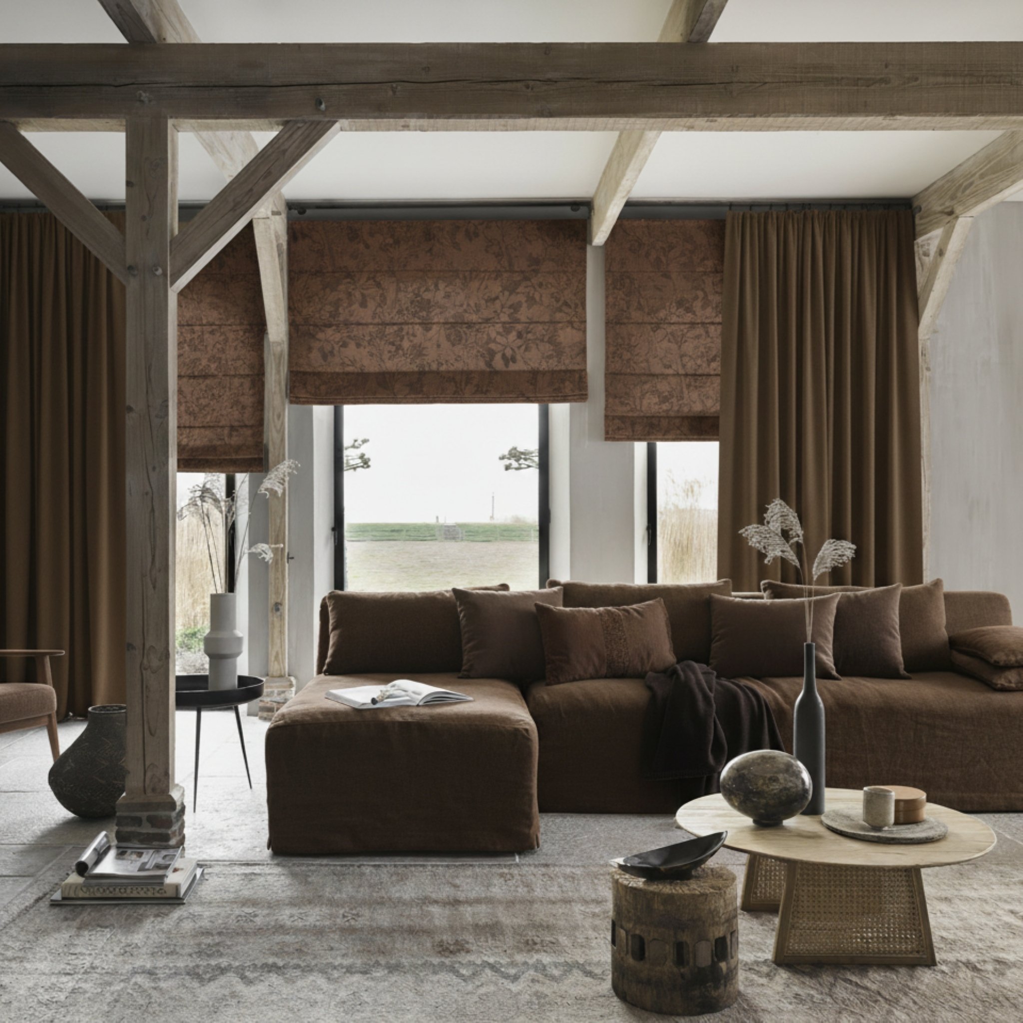 Vouwgordijn Nostalgic en gordijn Montana